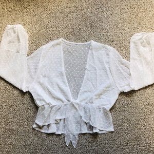 New Adorable White Crop Blouse. Size L.